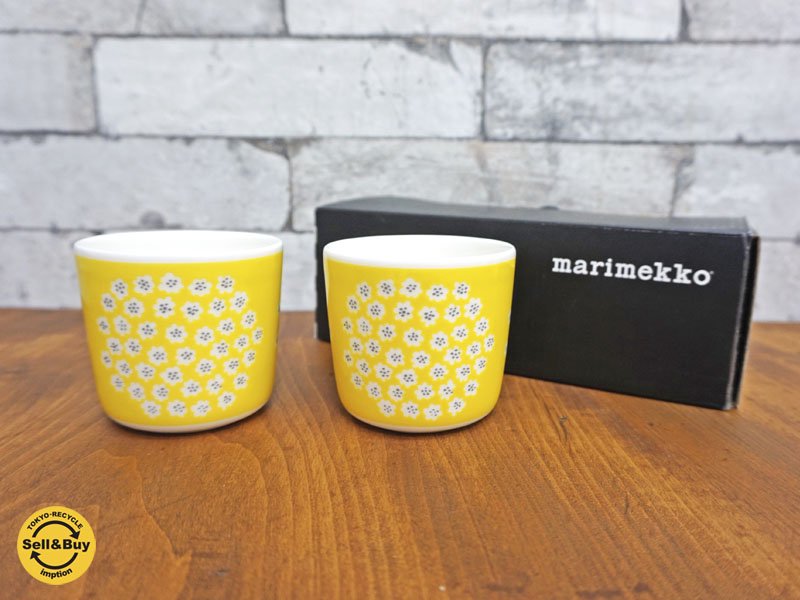 マリメッコ marimekko プケッティ PUKETTI ラテマグ 2個セット 箱付き イエロー ●