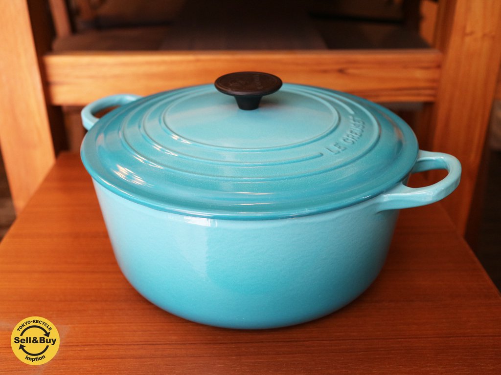 ルクルーゼ LE CREUSET ココットロンド 27cm カリビアン 両手鍋 ◎