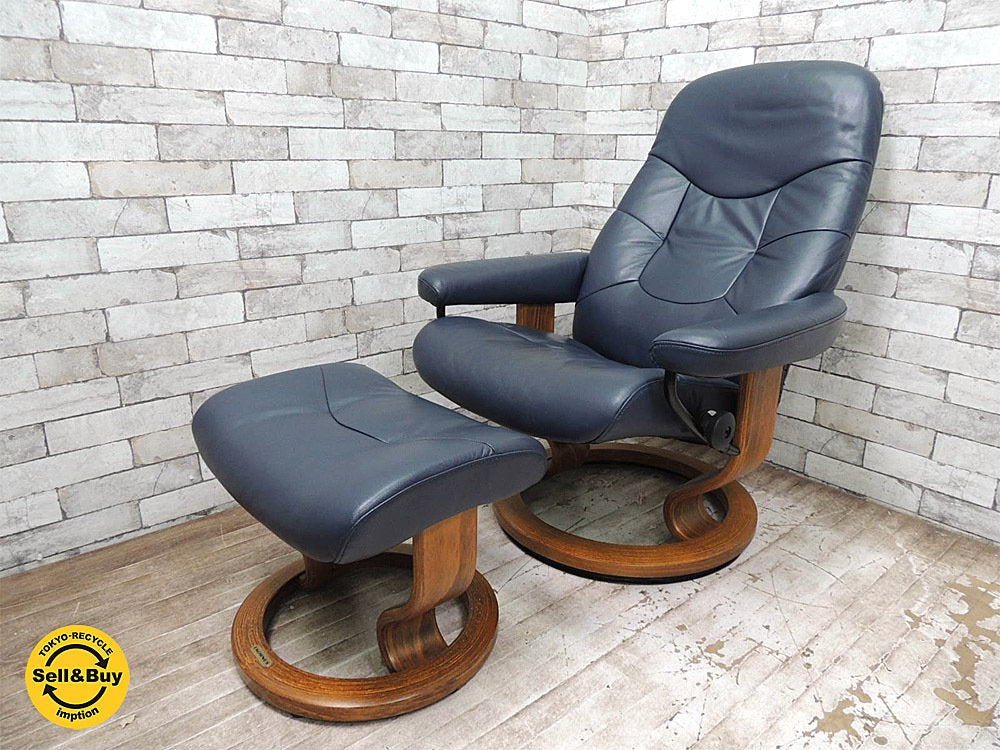 エコーネス EKORNES ストレスレスチェア リクライニングチェア + オットマン ノルウェー 北欧家具 ●