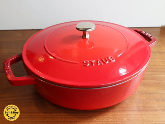 ストウブ STAUB 両手鍋 ブレイザー ソテーパン チェリーレッド 24cm 箱付き ◎