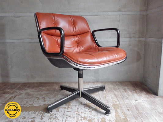 ノール Knoll ポロック チェア Pollock chair 4本脚 昇降 ノーマル ベース キャメル レザー 本革 デスクチェア ワークチェア B ♪