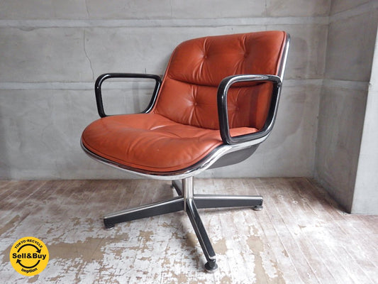 ノール Knoll ポロック チェア Pollock chair 4本脚 昇降 ノーマル ベース キャメル レザー 本革 デスクチェア ワークチェア A ♪