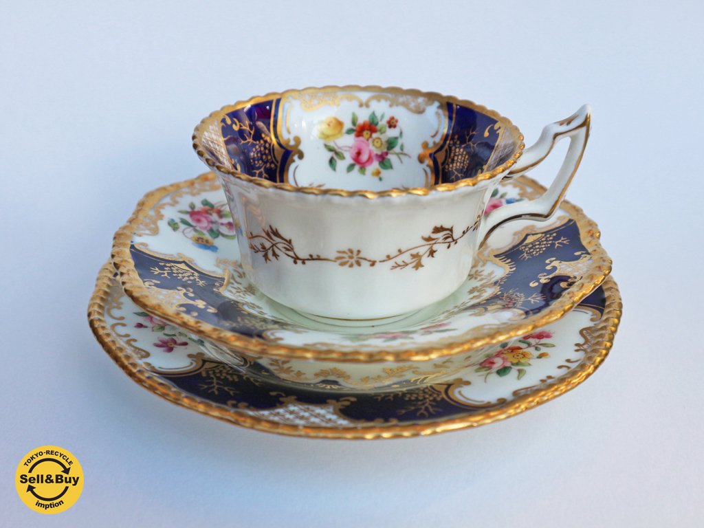 コールポート COALPORT バットウイング Batwing トリオ 英国 アンティーク コバルトブルー イギリス ◎