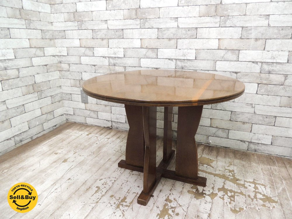 ジャパンビンテージ 木製 ラウンドテーブル カフェテーブル 直径約75cm レトロ家具 古家具 クラシカル ●