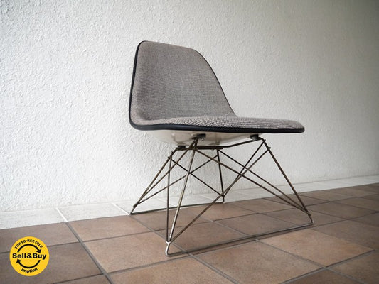 ハーマンミラー  M.F.S Herman Miller C&R. イームズ Eames 80’s ビンテージ サイドシェルチェア キャッツクレイドル LSR ラウンジベース 白×黒チェック柄 ◇