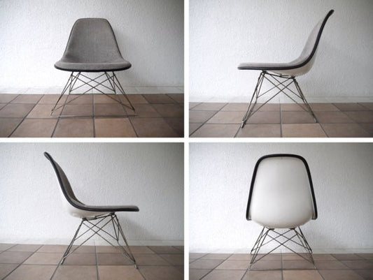 ハーマンミラー  M.F.S Herman Miller C&R. イームズ Eames 80’s ビンテージ サイドシェルチェア キャッツクレイドル LSR ラウンジベース 白×黒チェック柄 ◇