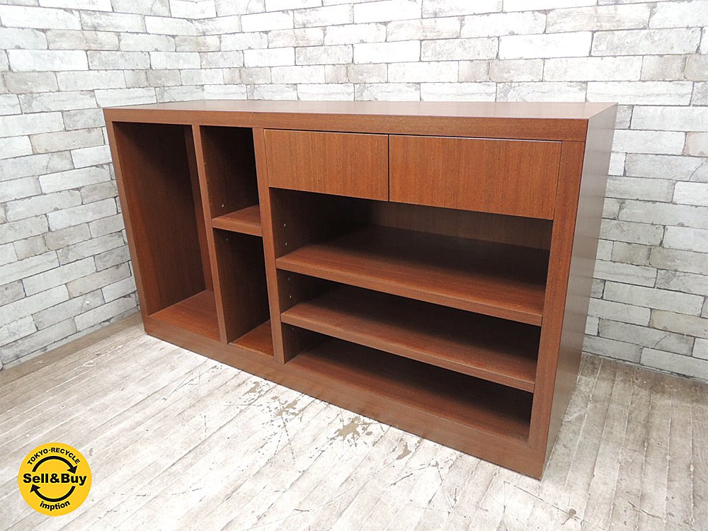 木製 ショップカウンター レジ台 作業台 ディスプレイ台 引き出し2杯 可動棚3枚 店舗什器 W145cm ●