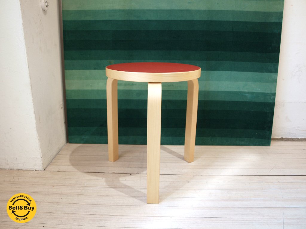 アルテック artek スツール60 stool60 3本脚 アルヴァ アアルト リノリウム レッド 美品 ★