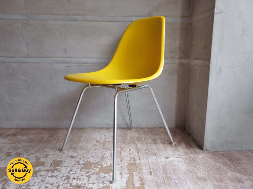 ハーマンミラー Herman Miller ビンテージ 2nd FRP サイドシェルチェア Hベース ウォールガード仕様 イエロー B ♪