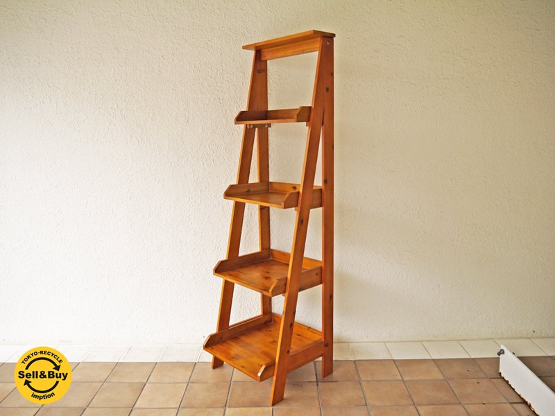 ウニコ unico フスタ FUSTA 廃番 ラダーシェルフ L ブラウン ladder shelf 杉材 オープンシェルフ シューズラック 本棚 ビンテージスタイル 定価\22,680- ◇