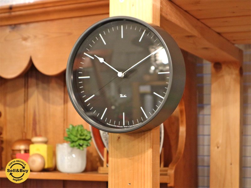 レムノス Lemnos 渡辺力 ウォールクロック 電波時計 20cm RIKI STEEL CLOCK 元箱付 ◎