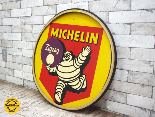 ビンテージ 木製看板 タイヤ フレーム MICHELIN MAN ミシュランマン ビバンダム 1957年製 ●