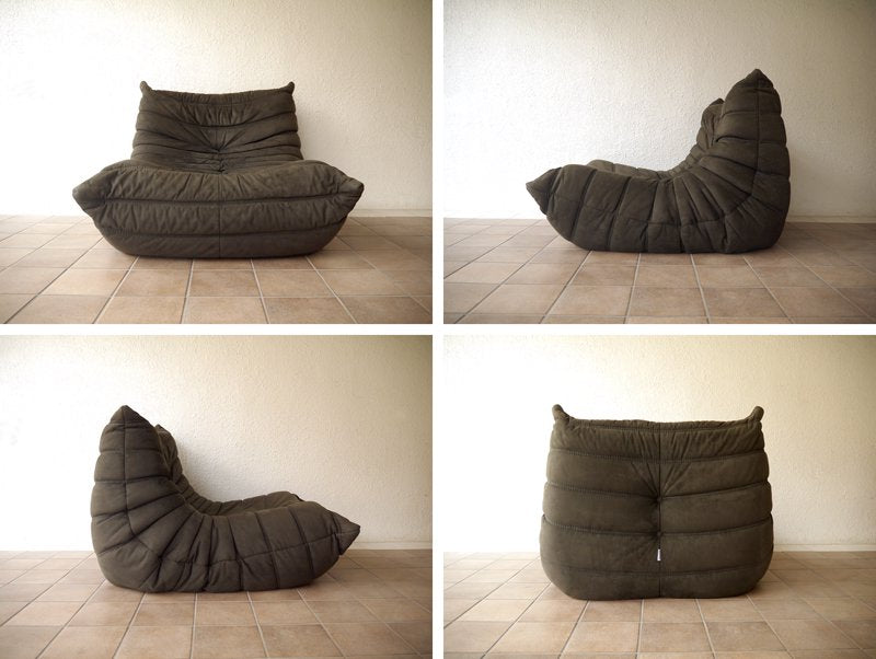 リーンロゼ ligne roset トーゴ TOGO ソファ 1シーター ラウンジチェア ヌバック調 A.ブラウン系 名作 フランス 参考価格￥178,200～226,800- フレンチモダン ◇