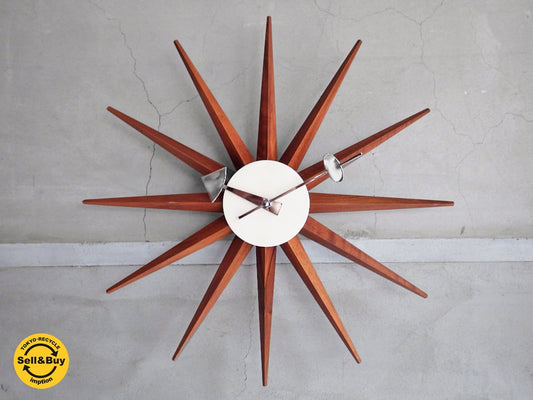 ヴィトラ Vitra サンバースト Sunburst Clock 壁掛け時計 ウォールクロック ジョージネルソン George Nelson ウォールナット ♪