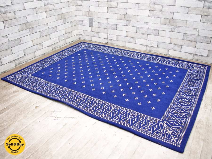 journal standard Furniture 取扱 クロスバンダナラグ Cross Bandanna Rug 120×160 ネイビー ●