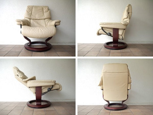 ノルウェー EKORNES エコーネス社 Stressless ストレスレス 現行モデル ￥379,080- 上位機種 美品 Reno レノ バニラ Mサイズ ＋ オットマン 取説等完備 ◇