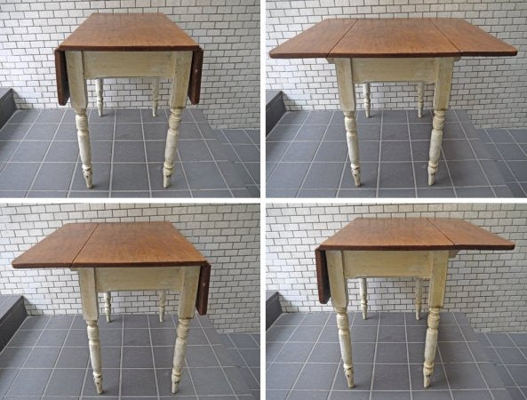 フランス アンティーク バタフライテーブル 伸長式ダイニングテーブル 古材 ペイント ビンテージ ■