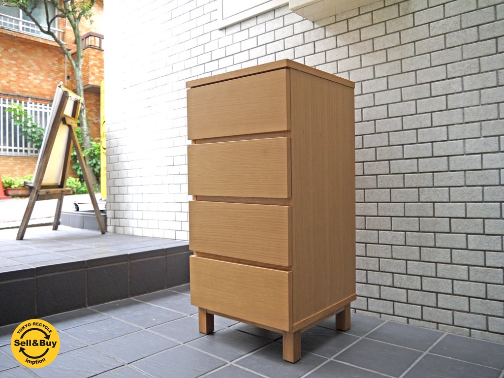 無印良品 MUJI 木製チェスト 4段 オーク材 スリム フルオープン ナチュラルウッド シンプルモダンデザイン 美品 ■
