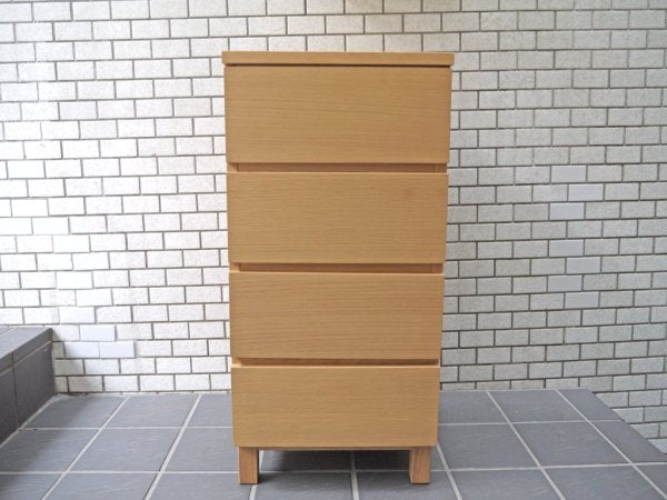無印良品 MUJI 木製チェスト 4段 オーク材 スリム フルオープン ナチュラルウッド シンプルモダンデザイン 美品 ■
