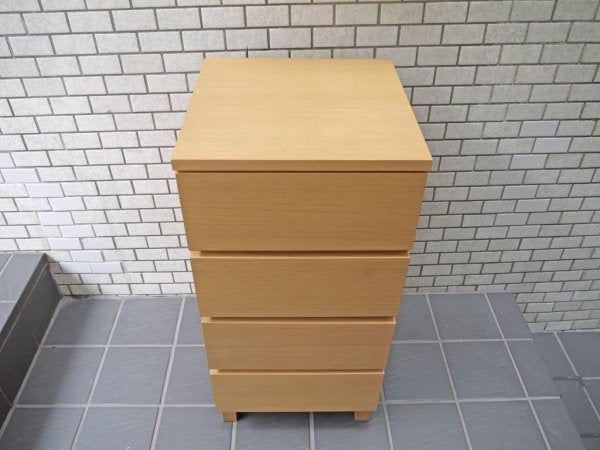 無印良品 MUJI 木製チェスト 4段 オーク材 スリム フルオープン ナチュラルウッド シンプルモダンデザイン 美品 ■