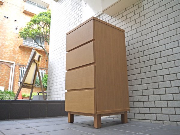 無印良品 MUJI 木製チェスト 4段 オーク材 スリム フルオープン ナチュラルウッド シンプルモダンデザイン 美品 ■