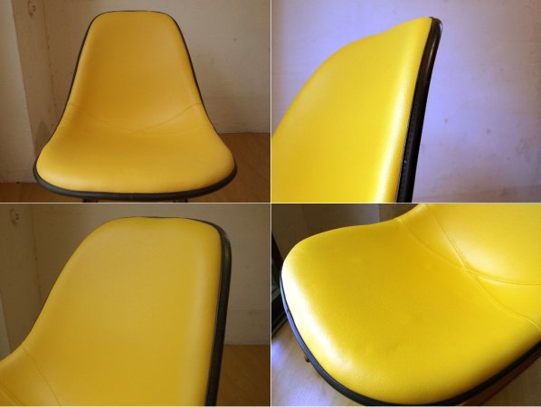 ハーマンミラー Herman Miller 2nd ビンテージ サイドシェル ロッカーベース FRP PVCレザー イエロー 新品張替済 イームズ ★