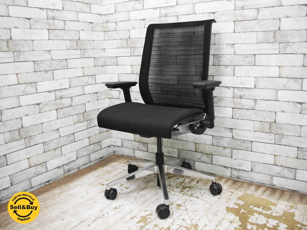 スチールケース Steelcase シンクチェア Think chair デスクチェア オフィスチェア アーム付き 布張り×メッシュ ●