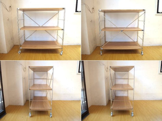 無印良品 MUJI ステンレスユニットシェルフ Stainless unit shelf オーク板 キャスター付 3段 ★