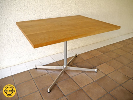 グリニッチ greeniche カフェテーブル W90×D70 オーク無垢トップ & Xレッグ 定価￥50,760- 状態良好 ダイニングテーブル ナチュラル リビングテーブル  現行◇