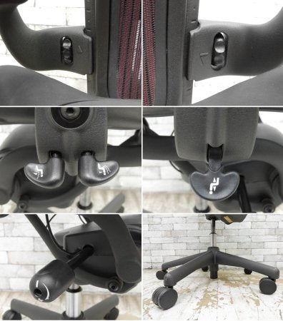 ハーマンミラー Herman Miller アーロンチェア Aeron Chair ランバーサポート Bサイズ グラファイトベース クラシックカーボン フル装備 レッド系カラー ●