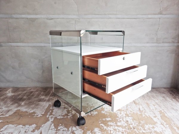 ガロッティ & ラディス gallotti & radice ピエランジェロガロッティ イタリア製 ガラストップ 袖机 デスクキャビネット ポストモダン 鍵付き ♪