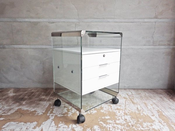 ガロッティ & ラディス gallotti & radice ピエランジェロガロッティ イタリア製 ガラストップ 袖机 デスクキャビネット ポストモダン 鍵付き ♪
