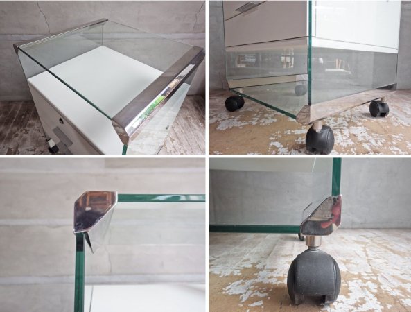 ガロッティ & ラディス gallotti & radice ピエランジェロガロッティ イタリア製 ガラストップ 袖机 デスクキャビネット ポストモダン 鍵付き ♪