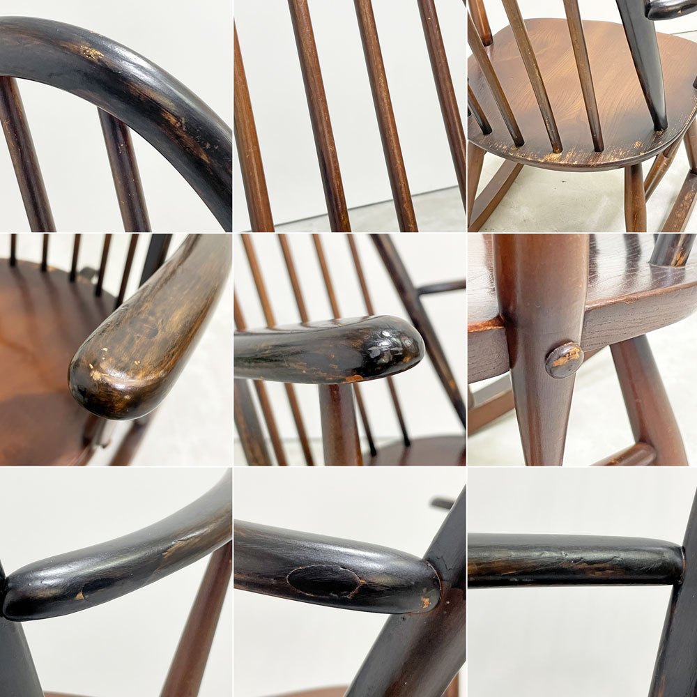 アーコール Ercol クエーカー ロッキングチェア アームチェア コロニアル ブラウン エルム材 ビーチ材 UKビンテージ 英国家具 ●