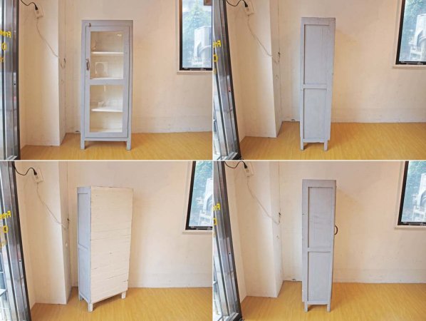 シャビーシック Shabby chic スリム ガラス キャビネット Slim galass cabinet グレーペイント ケビント ★