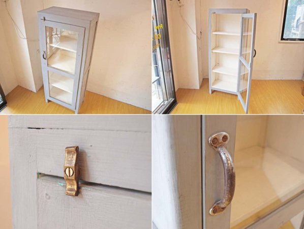 シャビーシック Shabby chic スリム ガラス キャビネット Slim galass cabinet グレーペイント ケビント ★
