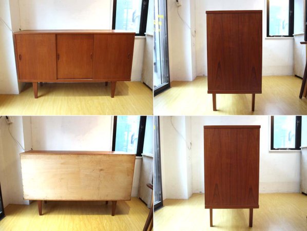 北欧ビンテージ チーク材 サイドボード キャビネット Sideboard cabinet デンマーク 引き戸扉 W：160ｃｍ ★