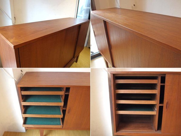 北欧ビンテージ チーク材 サイドボード キャビネット Sideboard cabinet デンマーク 引き戸扉 W：160ｃｍ ★