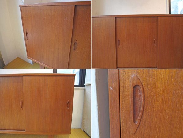 北欧ビンテージ チーク材 サイドボード キャビネット Sideboard cabinet デンマーク 引き戸扉 W：160ｃｍ ★