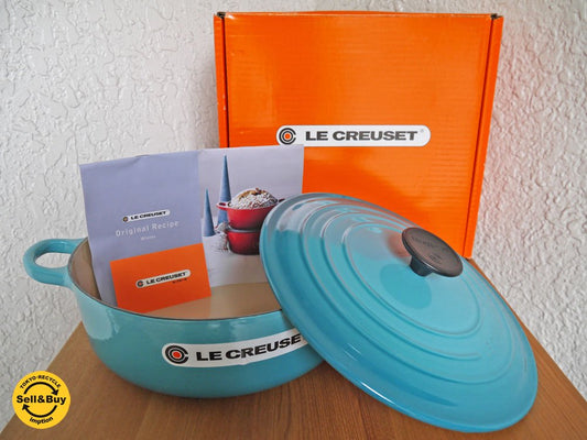 ルクルーゼ LECREUSET ココット・ロンド 鋳物ホーロー鍋 両手鍋 カリビアンブルー グラデーション 美品 Φ24cm 参考価格：￥45,360- フランス ◇