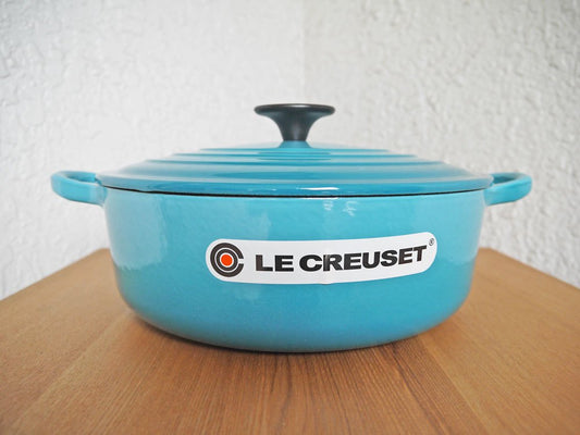 ルクルーゼ LECREUSET ココット・ロンド 鋳物ホーロー鍋 両手鍋 カリビアンブルー グラデーション 美品 Φ24cm 参考価格：￥45,360- フランス ◇