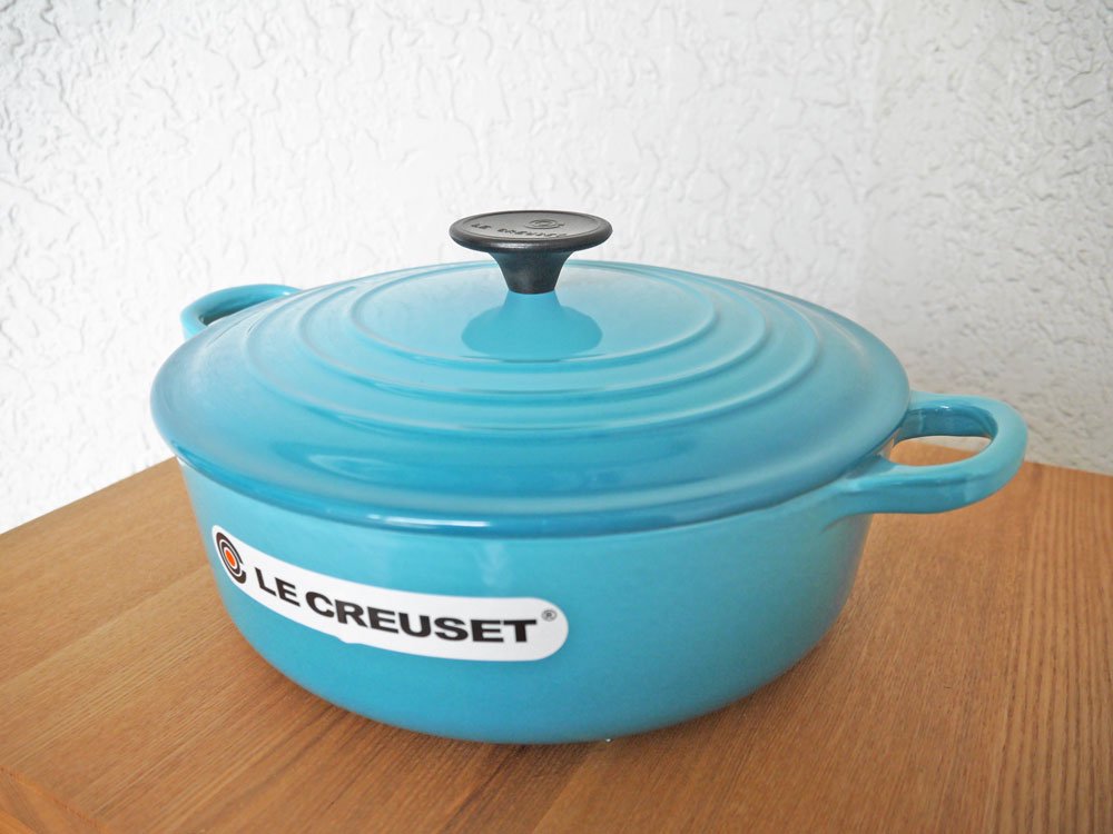 ルクルーゼ LECREUSET ココット・ロンド 鋳物ホーロー鍋 両手鍋 カリビアンブルー グラデーション 美品 Φ24cm 参考価格：￥45,360- フランス ◇