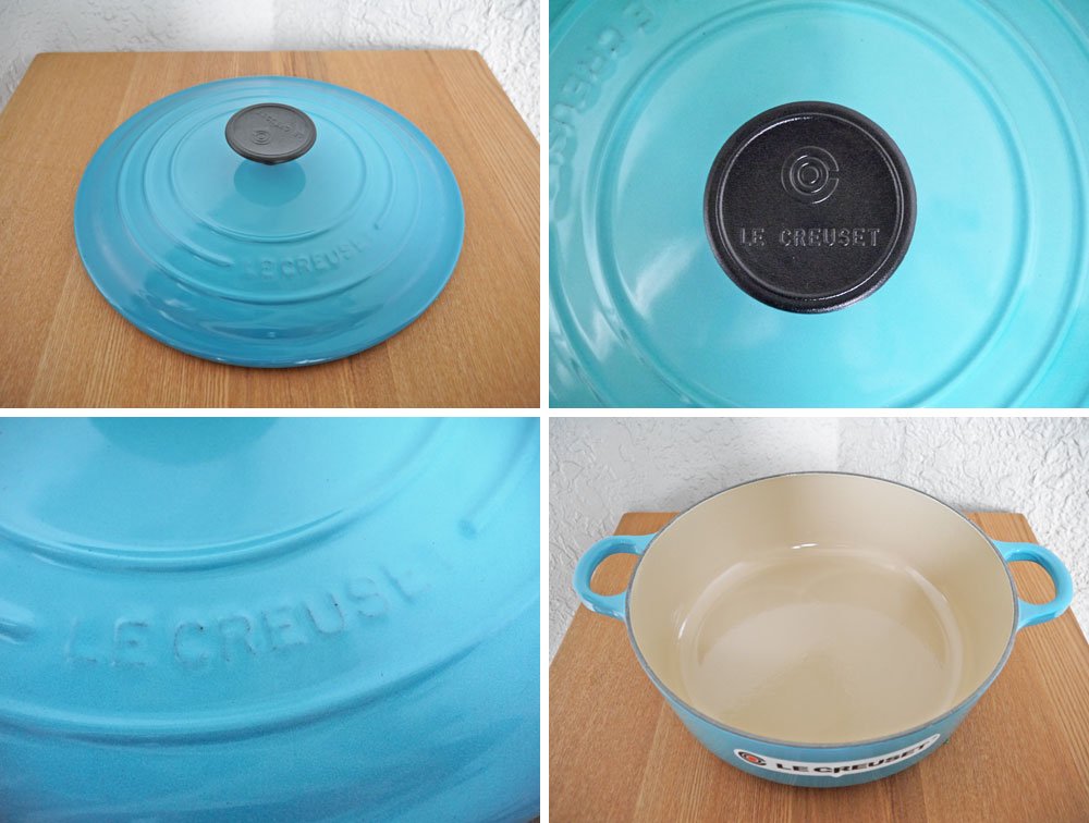 ルクルーゼ LECREUSET ココット・ロンド 鋳物ホーロー鍋 両手鍋 カリビアンブルー グラデーション 美品 Φ24cm 参考価格：￥45,360- フランス ◇