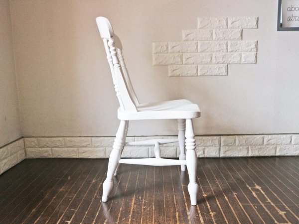 イギリス アンティーク ウィンザーチェア ホワイト ペイント ダイニングチェア シャビーシック ブロカント ◎