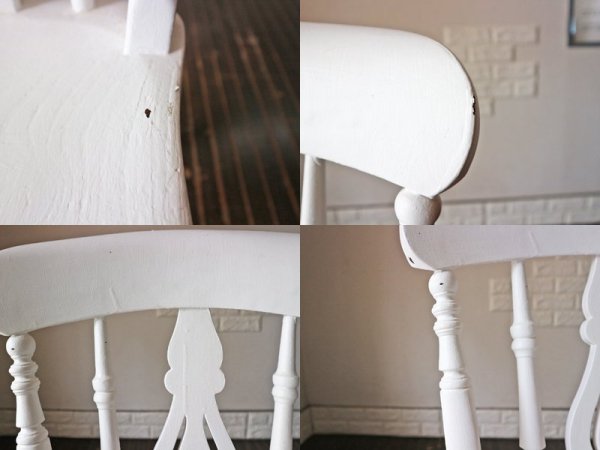 イギリス アンティーク ウィンザーチェア ホワイト ペイント ダイニングチェア シャビーシック ブロカント ◎