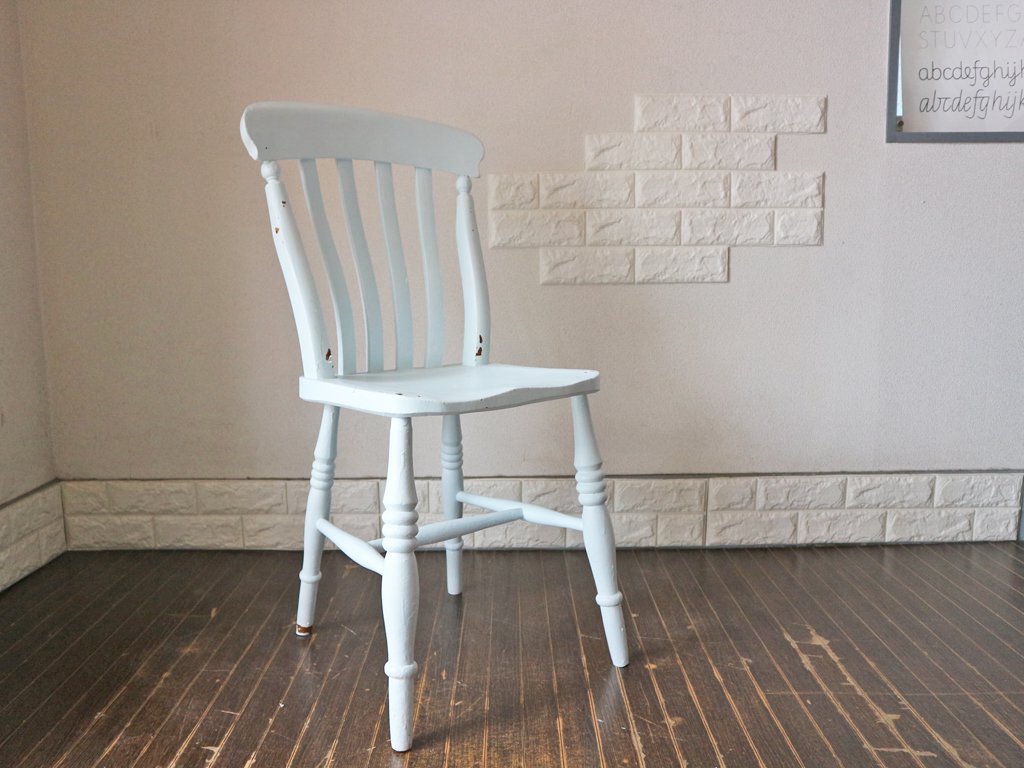 イギリス アンティーク ウィンザーチェア ライトブルー ペイント ダイニングチェア シャビーシック ブロカント ◎