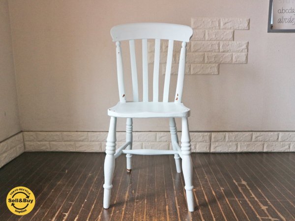 イギリス アンティーク ウィンザーチェア ライトブルー ペイント ダイニングチェア シャビーシック ブロカント ◎