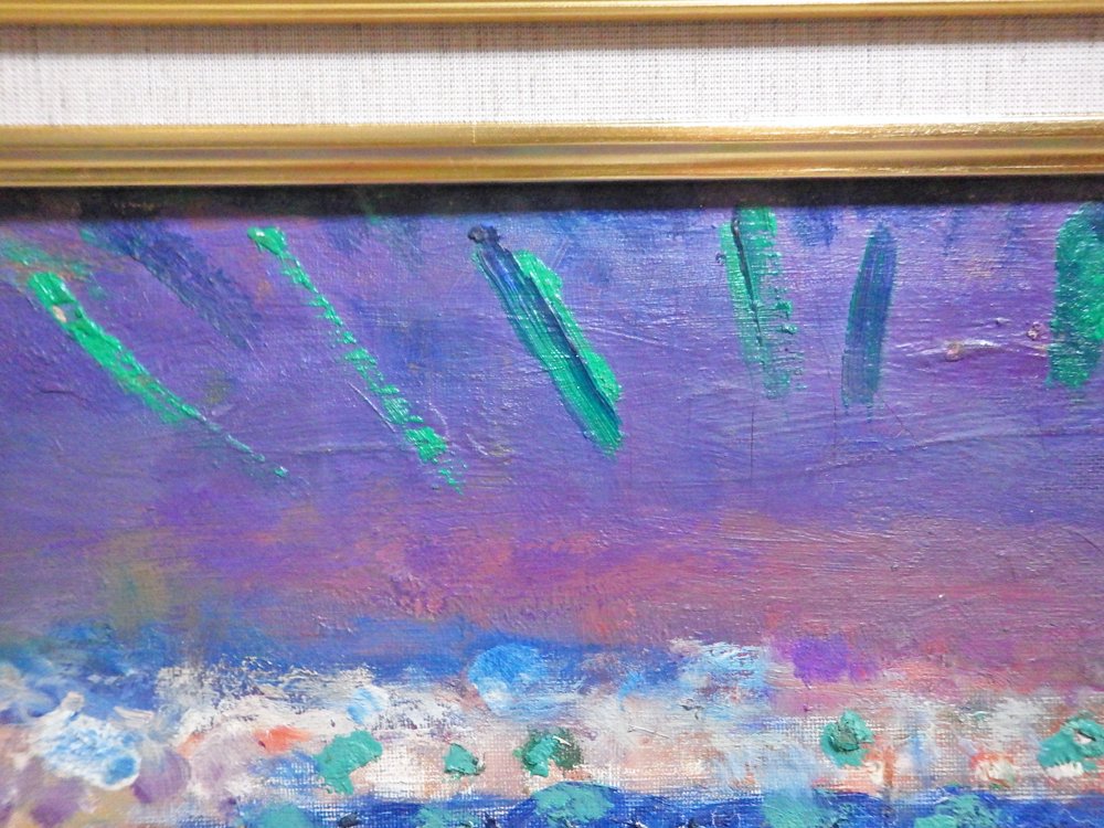 青山義雄 油彩 洋画家 南仏風景画 金縁額装 元箱付き ●