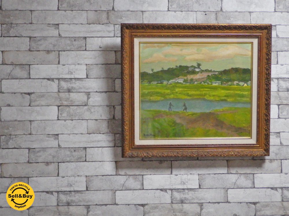 服部正一郎 油彩 風景画 『 切りとおしのみえる風景 』 日本画家 ●