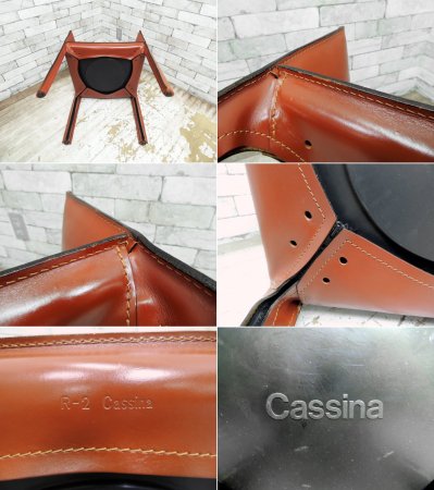 カッシーナ Cassina キャブ アームチェア 413 CAB 本革 赤茶 マリオ・ベリーニ イタリア ●